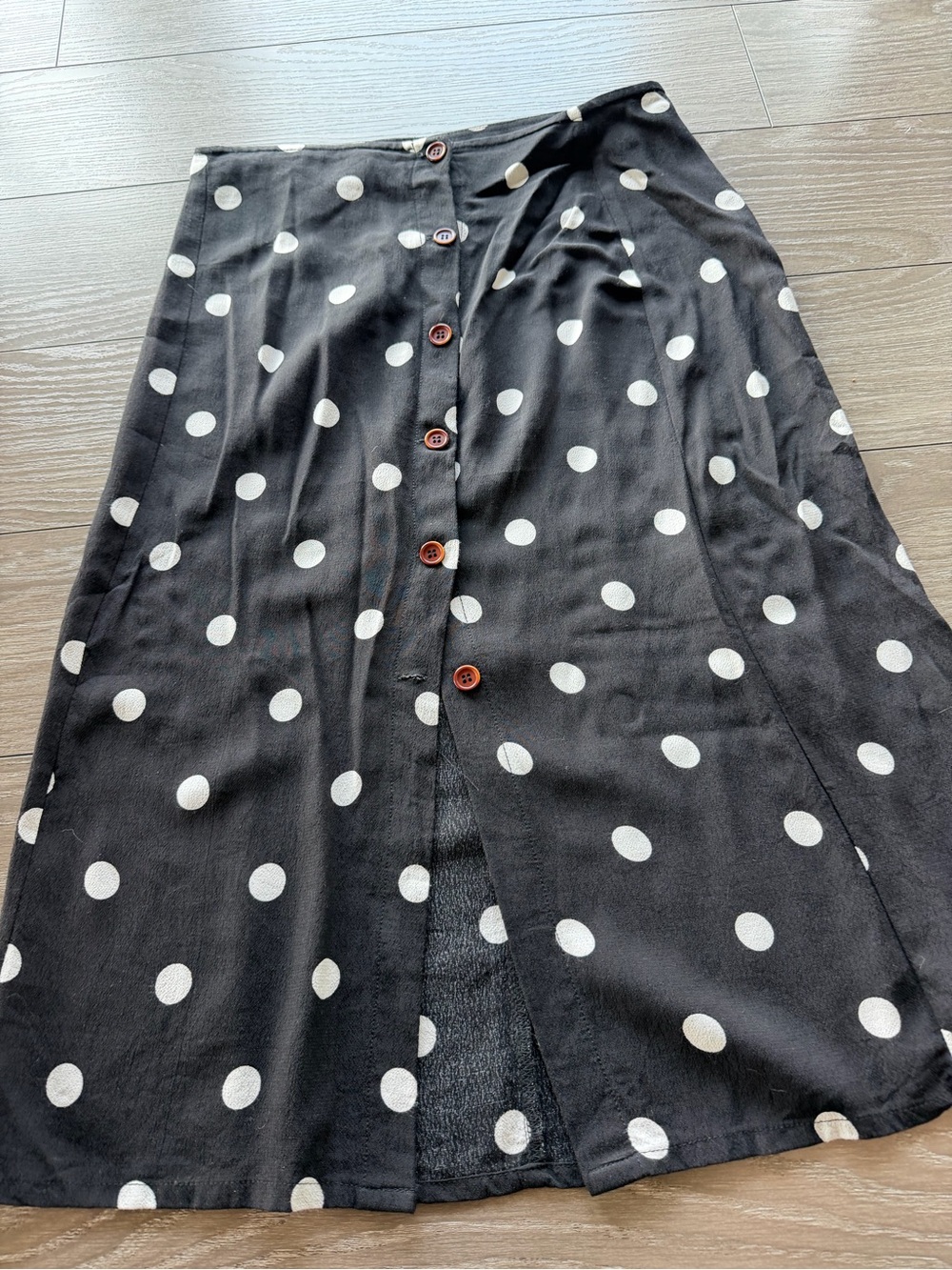 Free People Black Polka Dot Button-Front A-Line Skirt